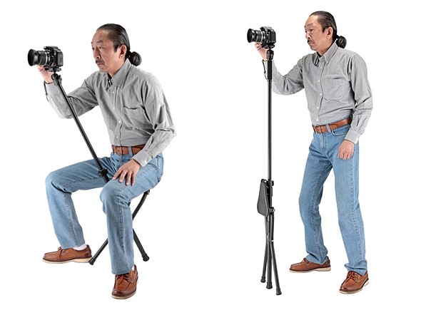O Chairpod é dobrável e se transforma em um banquinho para que o fotógrafo registre a imagem sentado 