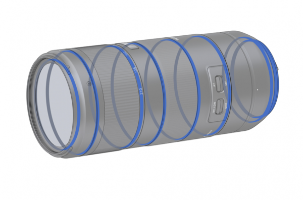 O sistema de controle interno do zoom não altera o tamanho da lente e assegura mais equilíbrio para o uso da lente