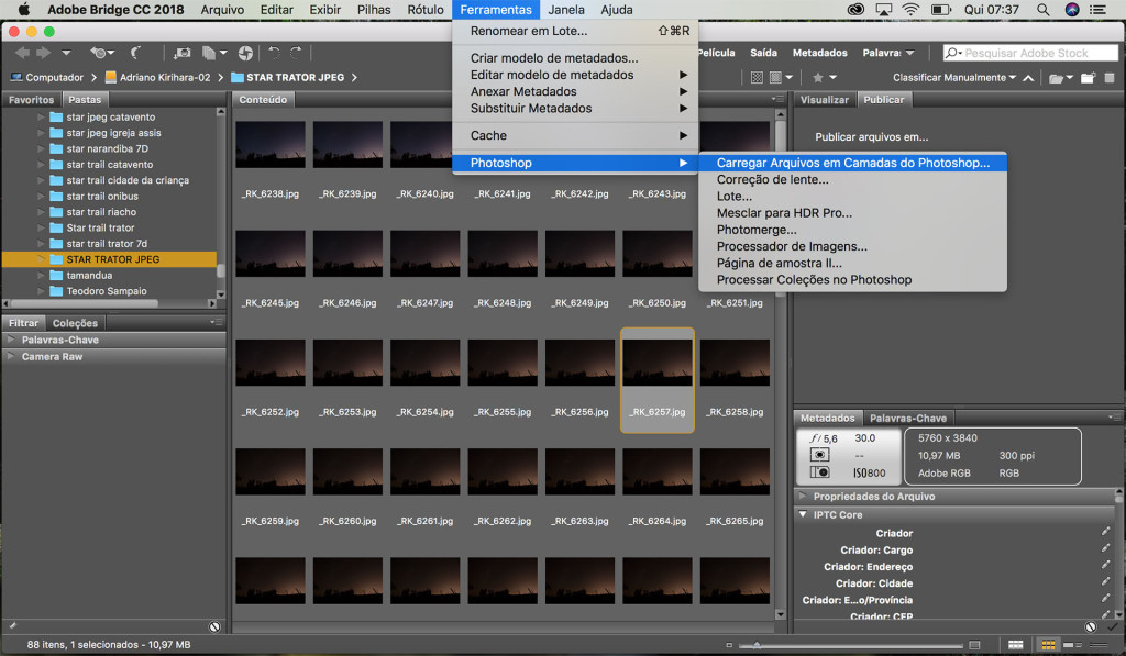 O segundo passo é usar o Adobe Bridge para empilhar as imagens em camadas 